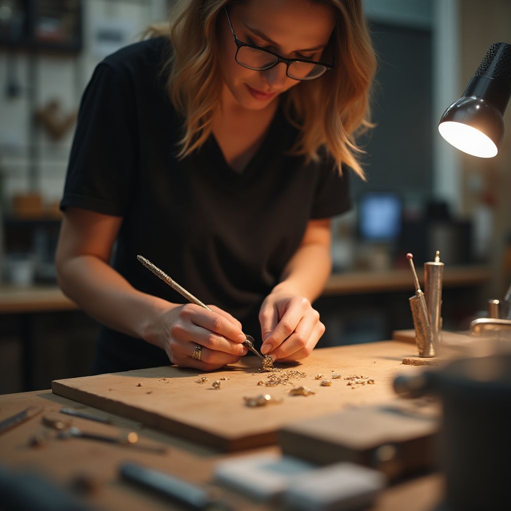 Glint Jewelry workshop with craftsperson working on minimalist piece