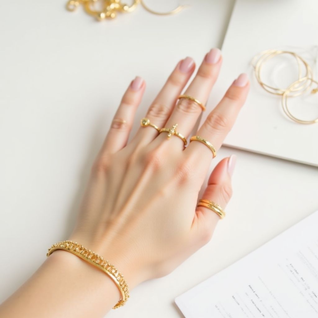 Trace Collection featuring thin gold rings and bangles
